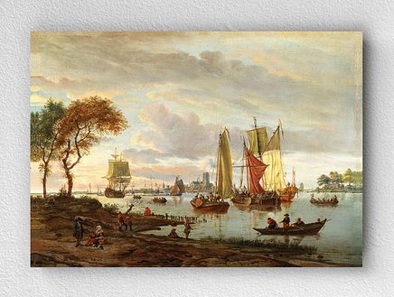 Full Frame pratiCanvas Tablo - Abraham Storck - A River View (FF-PCŞ170)