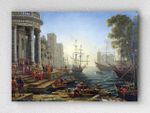 Full Frame pratiCanvas Tablo - Claude Lorrain - Seaport with the Embarkation of Saint Ursula (FF-PCŞ198)