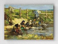 Full Frame pratiCanvas Tablo - Eugène Boudin - Laundresses by a Stream	(FF-PCŞ249)
