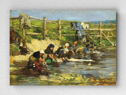 Full Frame pratiCanvas Tablo - Eugène Boudin - Laundresses by a Stream	(FF-PCŞ249)
