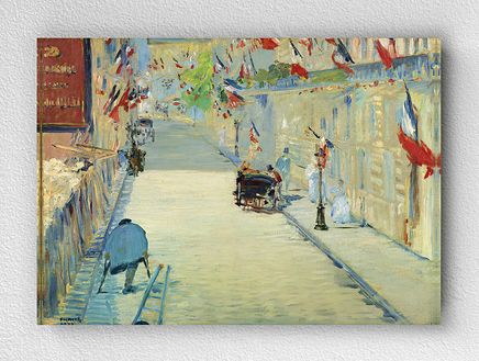 Full Frame pratiCanvas Tablo - Edouard Manet - The Rue Mosnier with Flags 1878 (FF-PCŞ221)