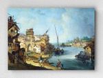 Full Frame pratiCanvas Tablo - Michele Marieschi - Buildings and Figures near a River with Shipping (FF-PCŞ283)