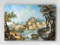 Full Frame pratiCanvas Tablo - Michele Marieschi - Buildings and Figures near a River with Rapids (FF-PCŞ282)