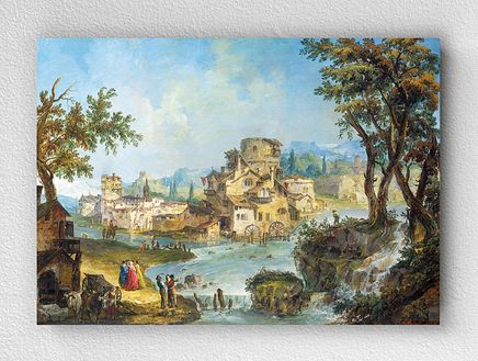Full Frame pratiCanvas Tablo - Michele Marieschi - Buildings and Figures near a River with Rapids (FF-PCŞ282)
