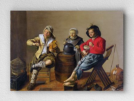 Full Frame pratiCanvas Tablo - Jan Molenaer - Two Boys and a Girl making Music (FF-PCŞ264)