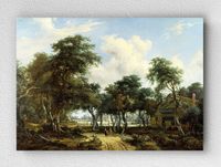 Full Frame pratiCanvas Tablo - Meindert Hobbema - A Woody Landscape with a Cottage (FF-PCŞ278)