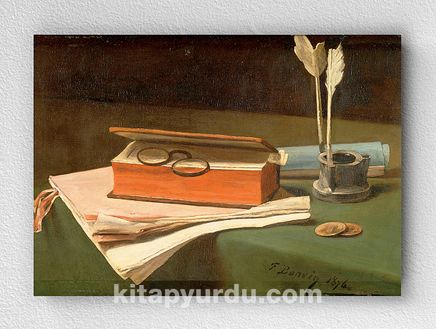 Full Frame pratiCanvas Tablo - François Bonvin - Still Life with Book, Papers and Inkwell (FF-PCŞ232)