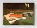 Full Frame pratiCanvas Tablo - François Bonvin - Still Life with Book, Papers and Inkwell (FF-PCŞ232)