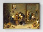 Full Frame pratiCanvas Tablo - David Teniers the Younger - Two Men playing Cards in the Kitchen of an Inn (FF-PCŞ212)