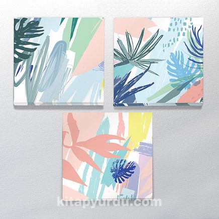 Full Frame Duvar Sanatları - CanvasWall Kare - Pastel Tropikal Desenler 1 - Üçlü Set (FF-W130)