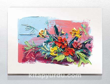 Full Frame Duvar Sanatları - CanvasWall DD - Yağlı Boya Çiçek Buketi Kırmızı (FF-W135)