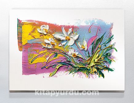 Full Frame Duvar Sanatları - CanvasWall DD - Yağlı Boya Çiçek Buketi Beyaz (FF-W137)