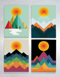 Full Frame Duvar Sanatları - CanvasWall DD - Geometrik Gün Batımı - Dörtlü Set (FF-W152)