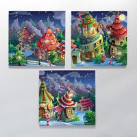 Full Frame Duvar Sanatları - CanvasWall Kare - Peri Masalı Köy - Üçlü Set (FF-W156)