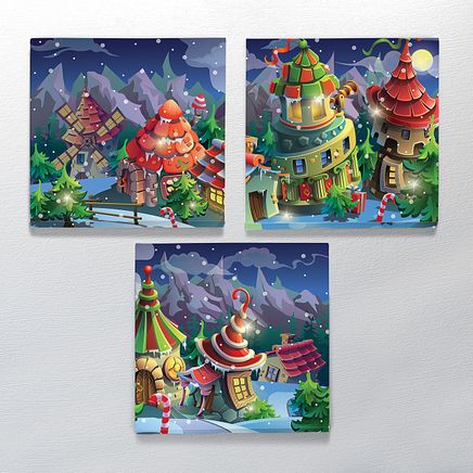 Full Frame Duvar Sanatları - CanvasWall Kare - Peri Masalı Köy - Üçlü Set (FF-W156)