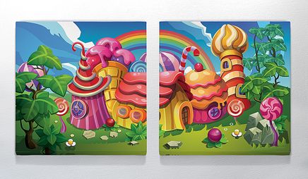 Full Frame Duvar Sanatları - CanvasWall Kare - Renkli Şeker Evler - İkili (FF-W162)