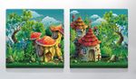 Full Frame Duvar Sanatları - CanvasWall Kare - Masalsı Orman Evleri - İkili (FF-W163)