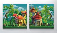 Full Frame Duvar Sanatları - CanvasWall Kare - Masalsı Orman Evleri - İkili (FF-W163)