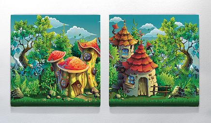 Full Frame Duvar Sanatları - CanvasWall Kare - Masalsı Orman Evleri - İkili (FF-W163)
