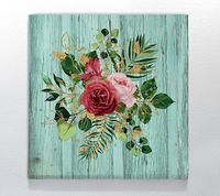 Full Frame Duvar Sanatları - CanvasWall Kare - Retro Yeşil Masada Gül Buketi (FF-W168)