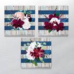Full Frame Duvar Sanatları - CanvasWall Kare - Şeritli Orkide ve Güller  - Üçlü Set (FF-W173)