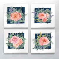 Full Frame Duvar Sanatları - CanvasWall Kare - Karışık Güller - Dörtlü Set (FF-W177)