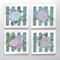 Full Frame Duvar Sanatları - CanvasWall Kare - Mor Ortancalar - Dörtlü Set (FF-W178)