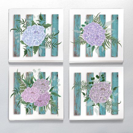 Full Frame Duvar Sanatları - CanvasWall Kare - Mor Ortancalar - Dörtlü Set (FF-W178)