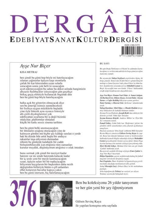 Dergah Edebiyat Sanat Kültür Dergisi Sayı:376 Haziran 2021