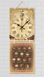 Full Frame Duvar Sanatları - Nostaljik Ahşap Duvar Saati - Coffee Menu  - İkili Set (FF-NS199)