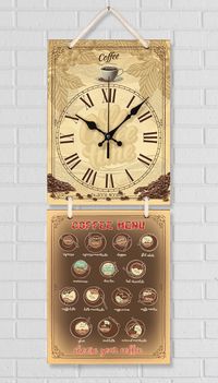 Full Frame Duvar Sanatları - Nostaljik Ahşap Duvar Saati - Coffee Menu  - İkili Set (FF-NS199)