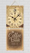 Full Frame Duvar Sanatları - Nostaljik Ahşap Duvar Saati - Coffee Break - İkili Set (FF-NS198)