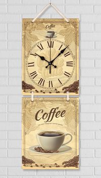 Full Frame Duvar Sanatları - Nostaljik Ahşap Duvar Saati -  Best Coffee  - İkili Set (FF-NS195)