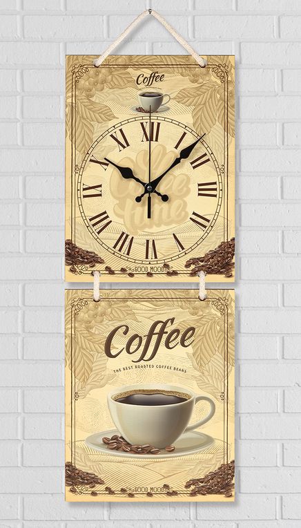 Full Frame Duvar Sanatları - Nostaljik Ahşap Duvar Saati -  Best Coffee  - İkili Set (FF-NS195)