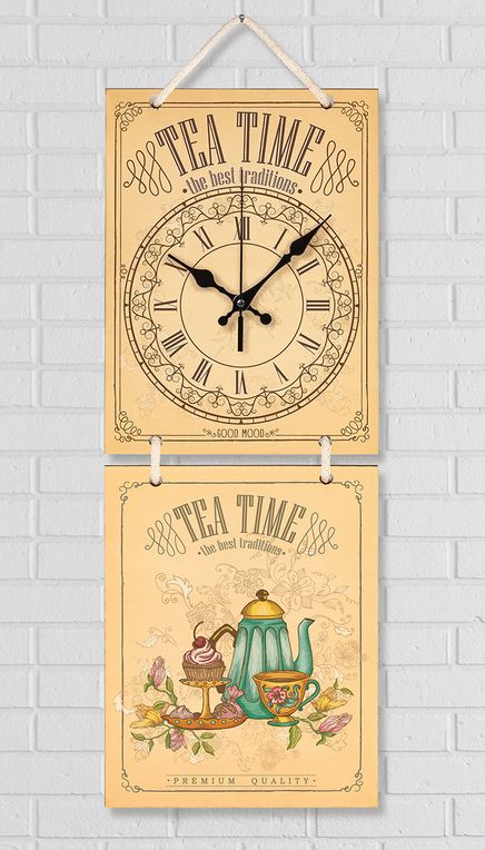 Full Frame Duvar Sanatları - Nostaljik Ahşap Duvar Saati - Low Tea - İkili Set (FF-NS188)