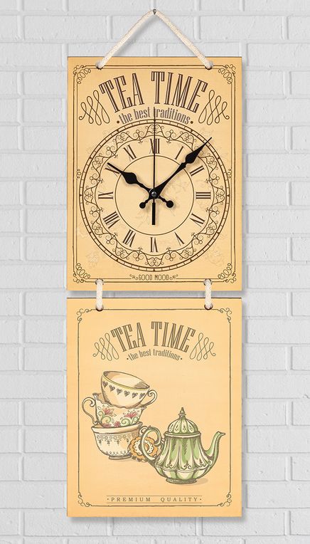 Full Frame Duvar Sanatları - Nostaljik Ahşap Duvar Saati - Green Teapot  - İkili Set (FF-NS187)