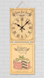 Full Frame Duvar Sanatları - Nostaljik Ahşap Duvar Saati - Bakery - İkili Set (FF-NS184)