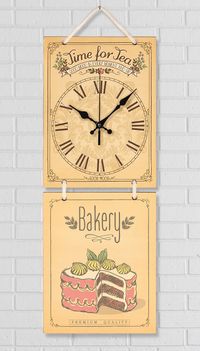 Full Frame Duvar Sanatları - Nostaljik Ahşap Duvar Saati - Sweet Time - İkili Set (FF-NS183)