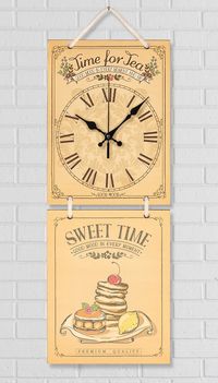Full Frame Duvar Sanatları - Nostaljik Ahşap Duvar Saati - Pancake  - İkili Set (FF-NS182)