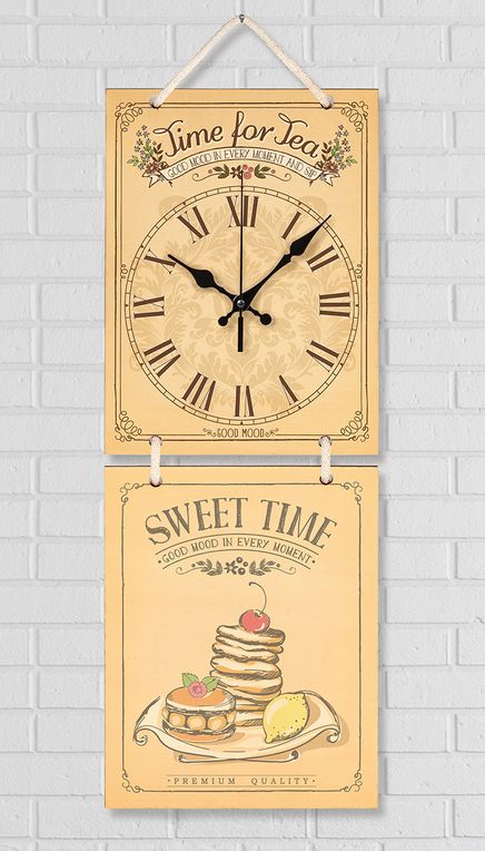 Full Frame Duvar Sanatları - Nostaljik Ahşap Duvar Saati - Pancake  - İkili Set (FF-NS182)