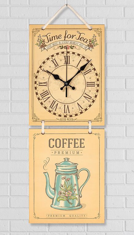 Full Frame Duvar Sanatları - Nostaljik Ahşap Duvar Saati - Flower Teapot - İkili Set (FF-NS181)