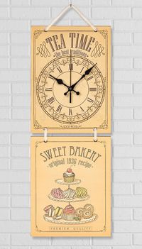 Full Frame Duvar Sanatları - Nostaljik Ahşap Duvar Saati - Muffin  - İkili Set (FF-NS180)