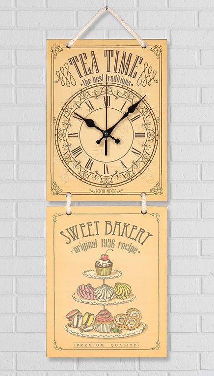 Full Frame Duvar Sanatları - Nostaljik Ahşap Duvar Saati - Muffin  - İkili Set (FF-NS180)