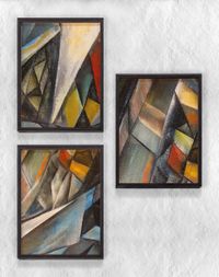 Full Frame Duvar Sanatları - Ahşap Desenler - Geometrik Desen - Üçlü Set (FF-DS241)