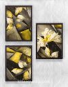 Full Frame Duvar Sanatları - Ahşap Desenler - Beyaz Çicek - Üçlü Set (FF-DS240)