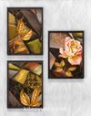 Full Frame Duvar Sanatları - Ahşap Desenler - Gül - Üçlü Set (FF-DS239)