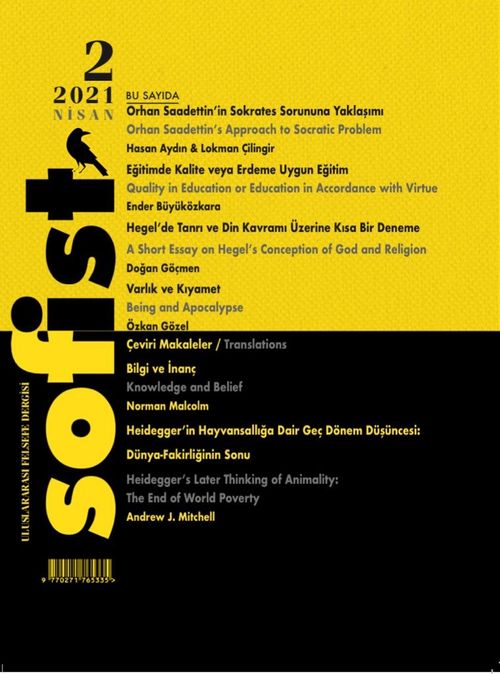 Sofist Uluslararası Felsefe Dergisi Sayı:2 Nisan 2021