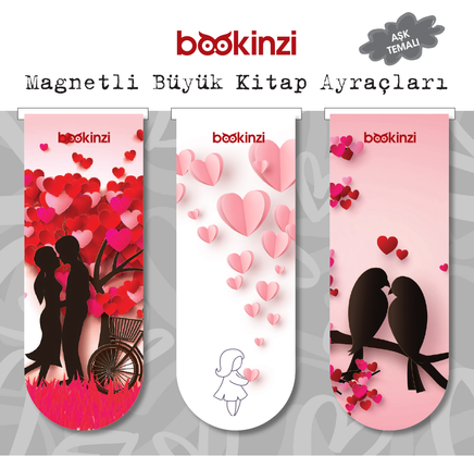Magnetli Büyük Kitap Ayraç / Aşk Temalı (3 Adet)