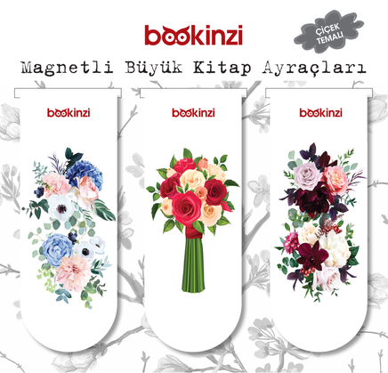 Magnetli Büyük Kitap Ayraç / Çiçek Temalı (3 Adet)