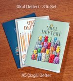 Bookinzi Okul Defteri - 60gr. A5 Tel Dikiş - Çizgili Defter (3'lü Set)